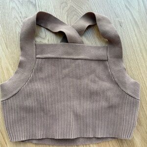 Brown Ribbed cropped Women's Top